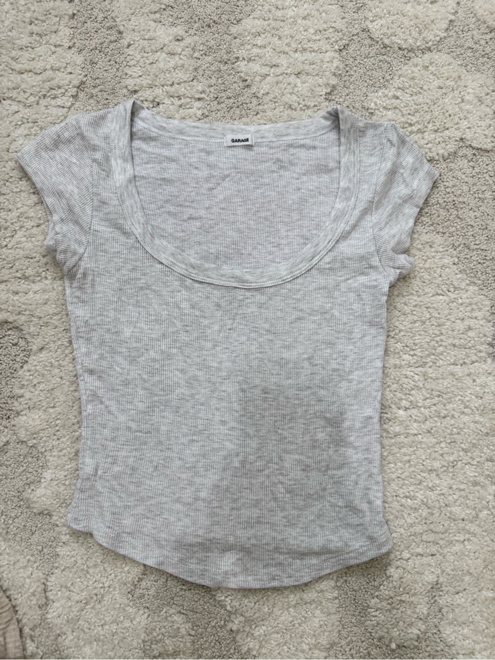 Garage Light Gray Ribbed Scoop Short Sleeve Top